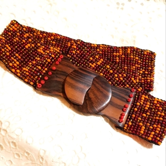 MONIES Gerda Lynggaard Wooden with Glass Beads Belt ~ VINTAGE - Picture 2 of 7